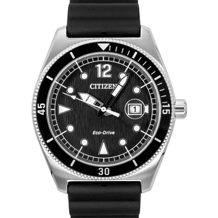 Montre homme Citizen Eco-Drive AW1889-00E, bracelet en caoutchouc noir, cadran noir, solaire, étanche à 100 m