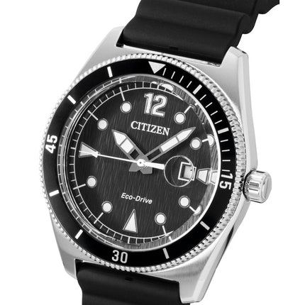 Montre homme Citizen Eco-Drive AW1889-00E, bracelet en caoutchouc noir, cadran noir, solaire, étanche à 100 m