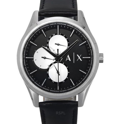Montre pour homme Armani Exchange avec bracelet en cuir multifonction et cadran noir à quartz AX1872