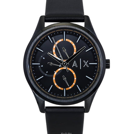 Montre homme Armani Exchange AX1886, bracelet en cuir, multifonction, cadran noir, quartz