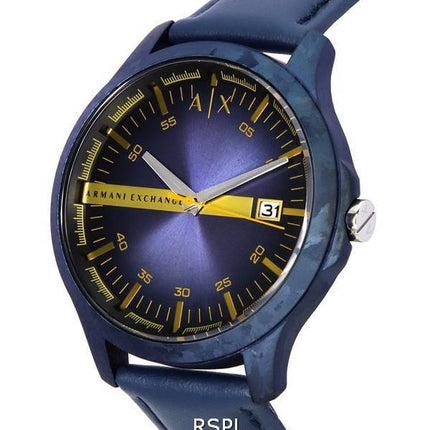 Montre pour homme Armani Exchange Hampton avec bracelet en cuir et cadran bleu Quartz AX2442