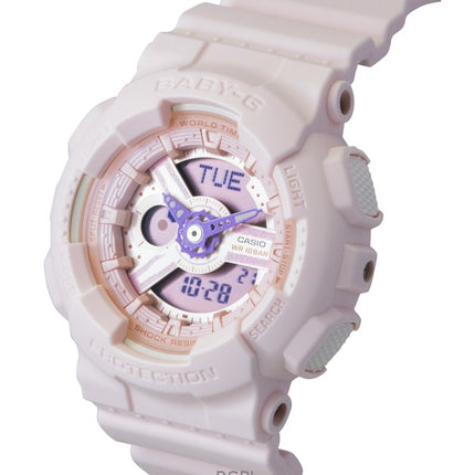 Montre Casio Baby-G analogique-numérique, bracelet en résine, cadran rose, mouvement à quartz BA-110AH-4A, étanche à 100 m, pour femme