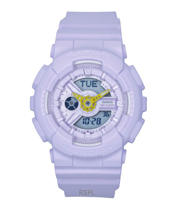 Montre Casio Baby-G analogique-numérique, bracelet en résine, cadran violet, mouvement à quartz BA-110AH-6A, étanche à 100 m, pour femme