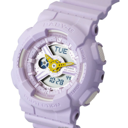 Montre Casio Baby-G analogique-numérique, bracelet en résine, cadran violet, mouvement à quartz BA-110AH-6A, étanche à 100 m, pour femme