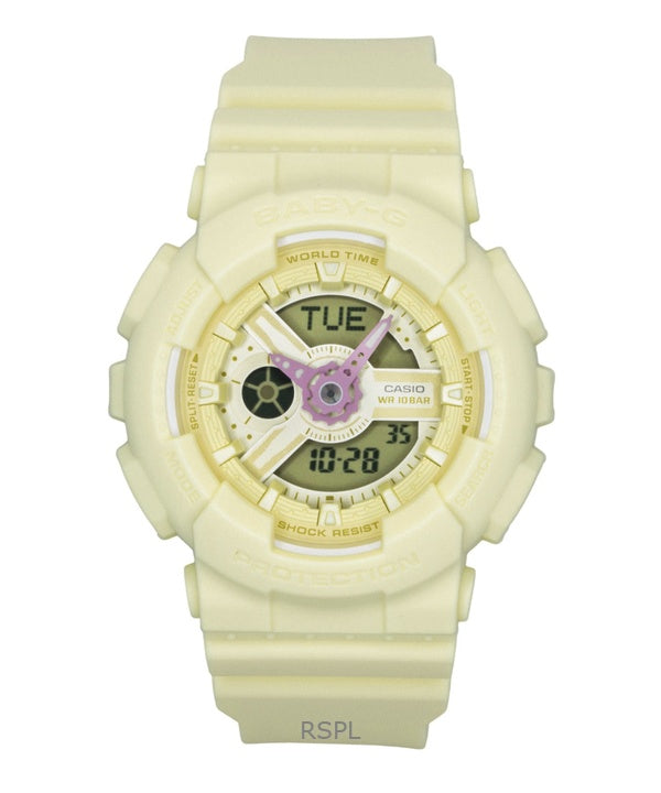 Montre Casio Baby-G analogique-numérique, bracelet en résine, cadran jaune, mouvement à quartz BA-110AH-9A, étanche à 100 m, pour femme