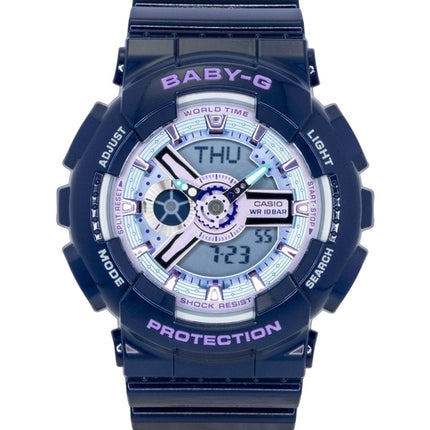 Montre Casio Baby-G analogique-numérique, bracelet en résine, cadran bleu, mouvement à quartz BA-110MC-2A, étanche à 100 m, pour femme