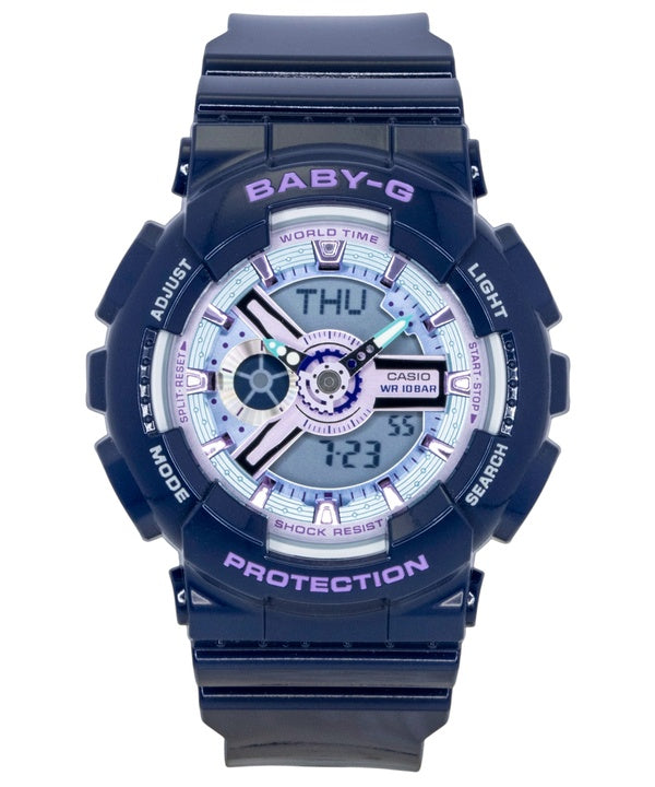 Montre Casio Baby-G analogique-numérique, bracelet en résine, cadran bleu, mouvement à quartz BA-110MC-2A, étanche à 100 m, pour femme