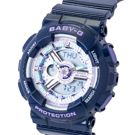 Montre Casio Baby-G analogique-numérique, bracelet en résine, cadran bleu, mouvement à quartz BA-110MC-2A, étanche à 100 m, pour femme