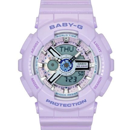 Montre Casio Baby-G analogique-numérique, bracelet en résine, cadran violet, mouvement à quartz BA-110MC-6A, étanche à 100 m, pour femme