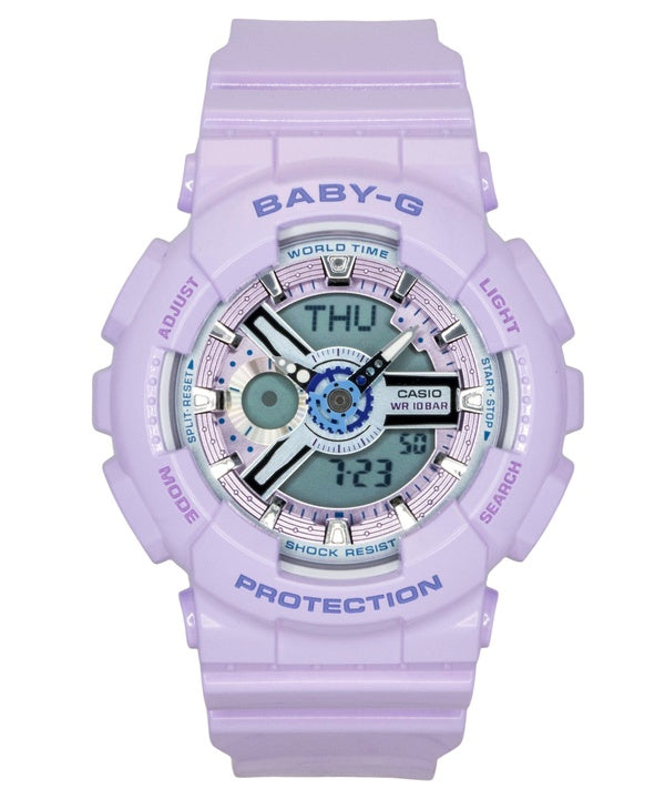 Montre Casio Baby-G analogique-numérique, bracelet en résine, cadran violet, mouvement à quartz BA-110MC-6A, étanche à 100 m, pour femme