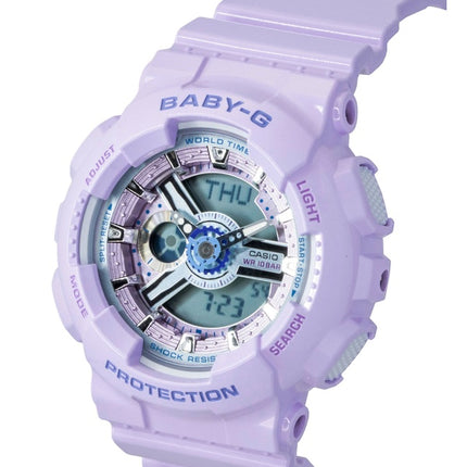 Montre Casio Baby-G analogique-numérique, bracelet en résine, cadran violet, mouvement à quartz BA-110MC-6A, étanche à 100 m, pour femme