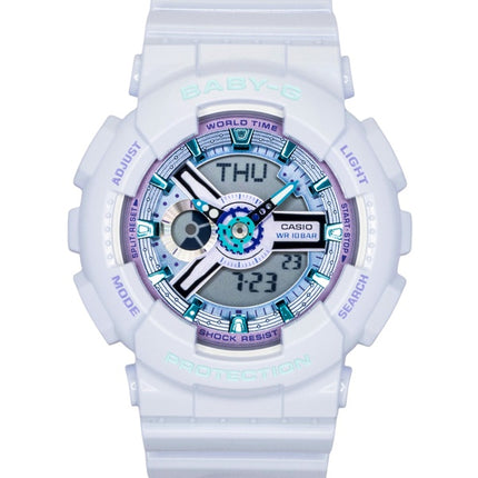 Montre Casio Baby-G analogique-numérique, bracelet en résine, cadran blanc, mouvement à quartz BA-110MC-7A, étanche à 100 m, pour femme