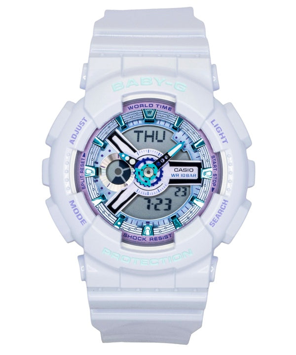 Montre Casio Baby-G analogique-numérique, bracelet en résine, cadran blanc, mouvement à quartz BA-110MC-7A, étanche à 100 m, pour femme