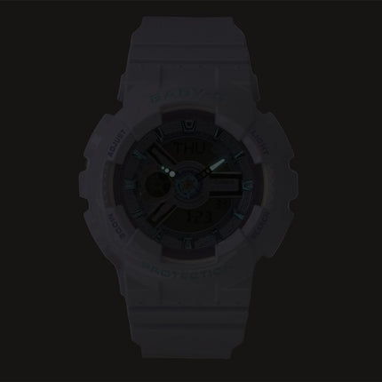 Montre Casio Baby-G analogique-numérique, bracelet en résine, cadran blanc, mouvement à quartz BA-110MC-7A, étanche à 100 m, pour femme