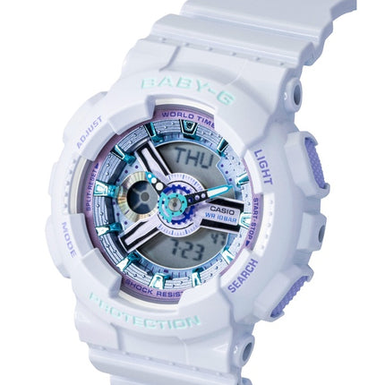 Montre Casio Baby-G analogique-numérique, bracelet en résine, cadran blanc, mouvement à quartz BA-110MC-7A, étanche à 100 m, pour femme