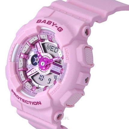 Montre analogique numérique Casio Baby-G pour femme avec bracelet en résine rose et cadran rose BA-110YK-4A, 100 m