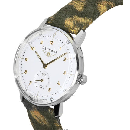 Montre Bauhaus Classic pour femme, bracelet en cuir, cadran blanc, quartz, 20371