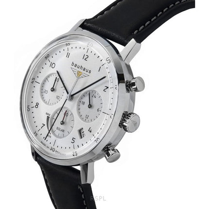Montre homme Bauhaus Classic Chronograph en acier inoxydable avec bracelet en cuir et cadran blanc Solar 20861