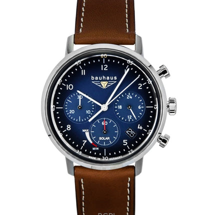 Montre femme Bauhaus chronographe avec bracelet en cuir et cadran bleu solaire 20863