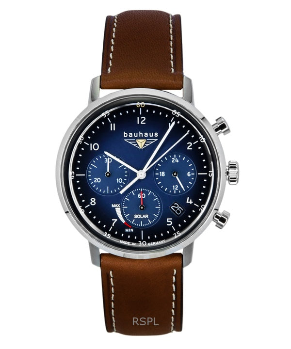 Montre femme Bauhaus chronographe avec bracelet en cuir et cadran bleu solaire 20863