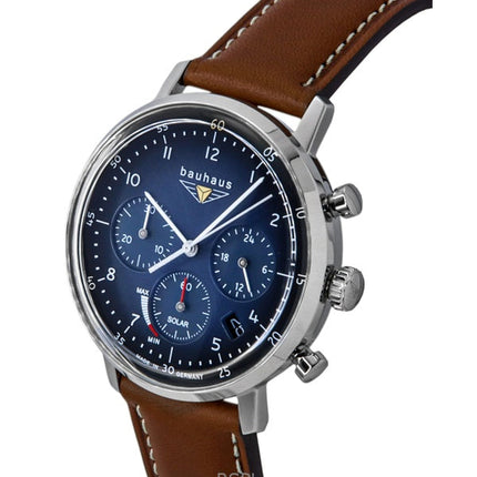 Montre femme Bauhaus chronographe avec bracelet en cuir et cadran bleu solaire 20863