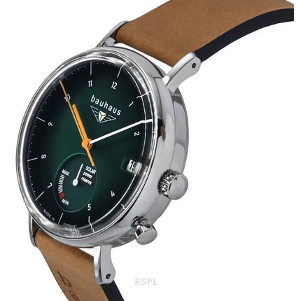 Montre Bauhaus Classic pour homme avec bracelet en cuir marron et cadran vert foncé Solar 21124