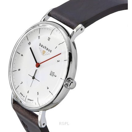 Montre à quartz Bauhaus Classic pour homme avec bracelet en cuir et cadran blanc 21301