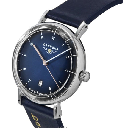 Montre femme Bauhaus Classic 21413, bracelet en cuir, cadran bleu foncé, quartz