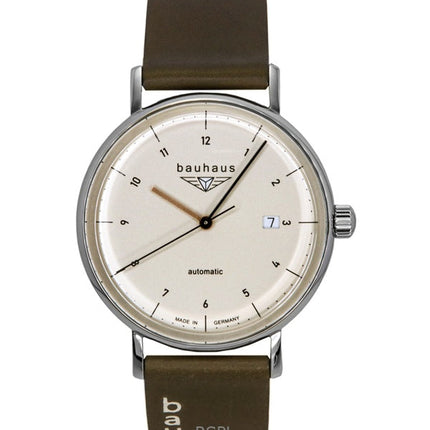 Montre automatique Bauhaus 21521 pour homme, bracelet en cuir, cadran beige