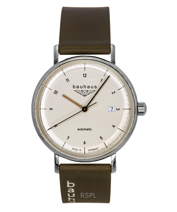 Montre automatique Bauhaus 21521 pour homme, bracelet en cuir, cadran beige