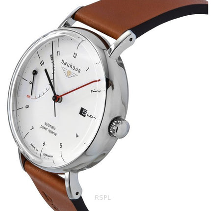 Montre Bauhaus Classic pour homme avec bracelet en cuir marron et cadran blanc automatique 21601