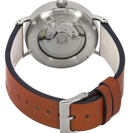 Montre Bauhaus Classic pour homme avec bracelet en cuir marron et cadran blanc automatique 21601