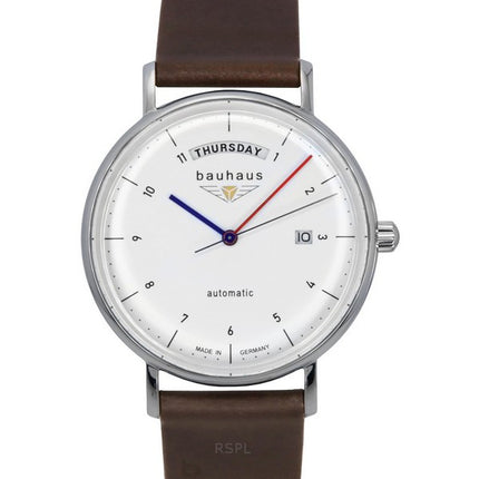 Montre homme Bauhaus Classic avec bracelet en cuir et cadran blanc automatique 21621