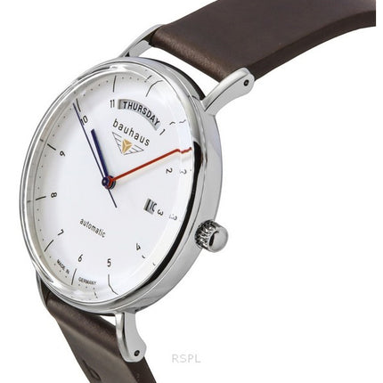 Montre homme Bauhaus Classic avec bracelet en cuir et cadran blanc automatique 21621