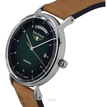 Montre Bauhaus Classic pour homme avec bracelet en cuir et cadran vert foncé, modèle automatique 21624