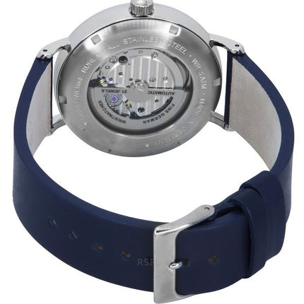 Montre homme Bauhaus Classic avec bracelet en cuir bleu et cadran bleu foncé à cœur ouvert automatique 21663