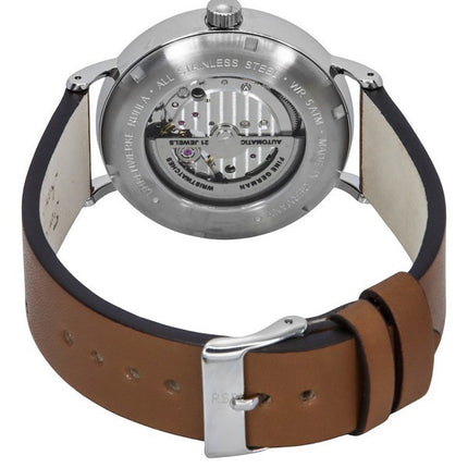 Montre homme Bauhaus Classic avec bracelet en cuir vert foncé et cadran ouvert en forme de cœur automatique 21664