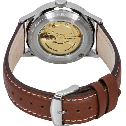 Montre Bauhaus Aviation pour homme avec bracelet en cuir et cadran beige, automatique 23665 100M