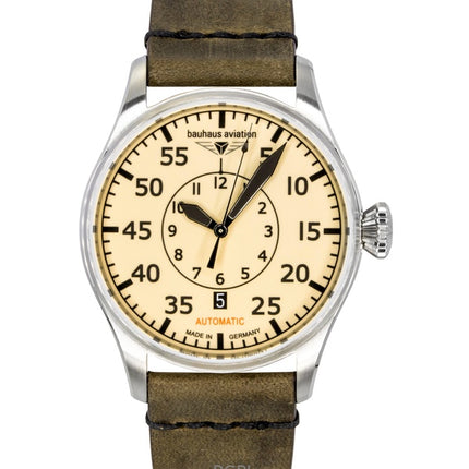 Montre homme Bauhaus Aviation 27565, bracelet en cuir, cadran beige, automatique