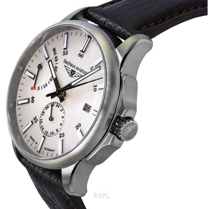 Montre Bauhaus Aviation pour homme avec bracelet en cuir et cadran beige entièrement lumineux, automatique, 28605 100M