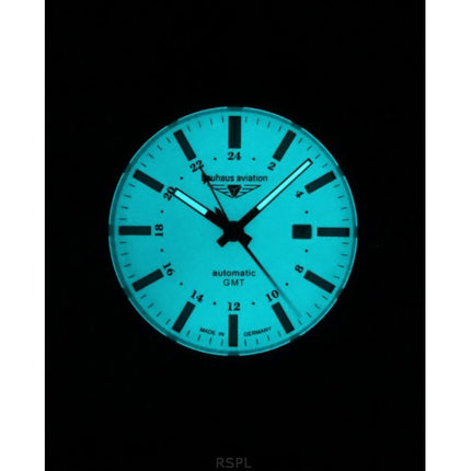 Montre Bauhaus Aviation GMT pour homme avec bracelet en cuir et cadran beige entièrement lumineux, automatique, 28685, 100 m