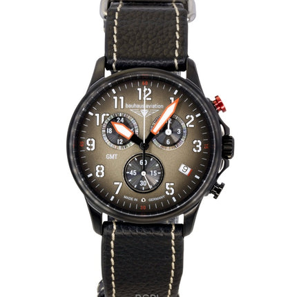 Montre homme Bauhaus Aviation Chronographe, bracelet en cuir, cadran marron, quartz, référence 28861, étanche à 100 m