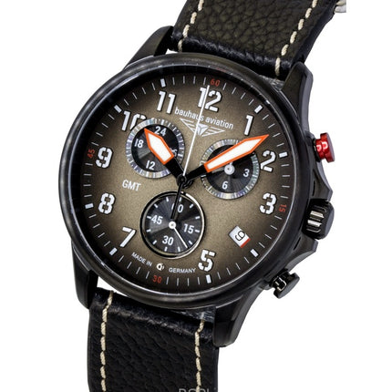 Montre homme Bauhaus Aviation Chronographe, bracelet en cuir, cadran marron, quartz, référence 28861, étanche à 100 m