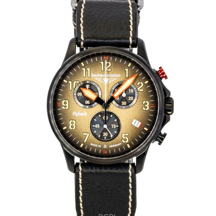Montre homme Bauhaus Aviation Flyback Chronographe, bracelet cuir, cadran marron, quartz, référence 28885, étanche à 100 m