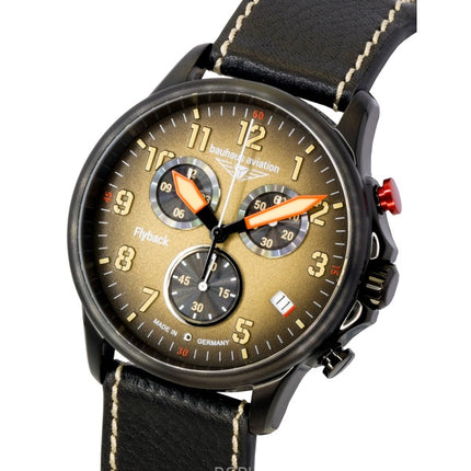 Montre homme Bauhaus Aviation Flyback Chronographe, bracelet cuir, cadran marron, quartz, référence 28885, étanche à 100 m