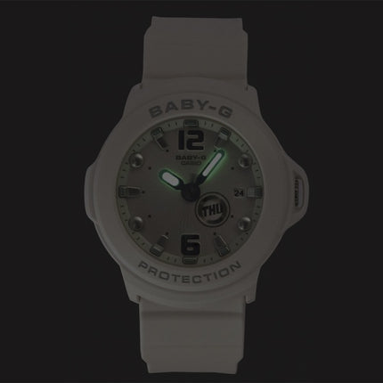Montre Casio Baby-G Plus analogique en résine, cadran blanc, mouvement à quartz, BGA-15K-7A, étanche à 100 m, pour femme, avec support convertible