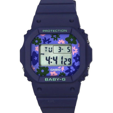 Montre pour femme Casio Baby-G rétro champ de fleurs numérique bracelet en résine bleue Quartz BGD-565RP-2 100M