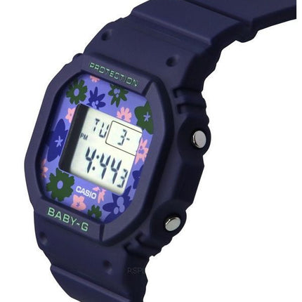 Montre pour femme Casio Baby-G rétro champ de fleurs numérique bracelet en résine bleue Quartz BGD-565RP-2 100M