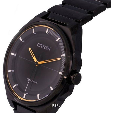 Montre pour homme Citizen minimaliste en acier inoxydable avec cadran noir Eco-Drive BJ6538-87E 100M