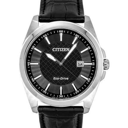 Montre homme Citizen Eco-Drive BM7108-14E, bracelet en cuir noir, cadran noir, solaire, étanche à 100 m